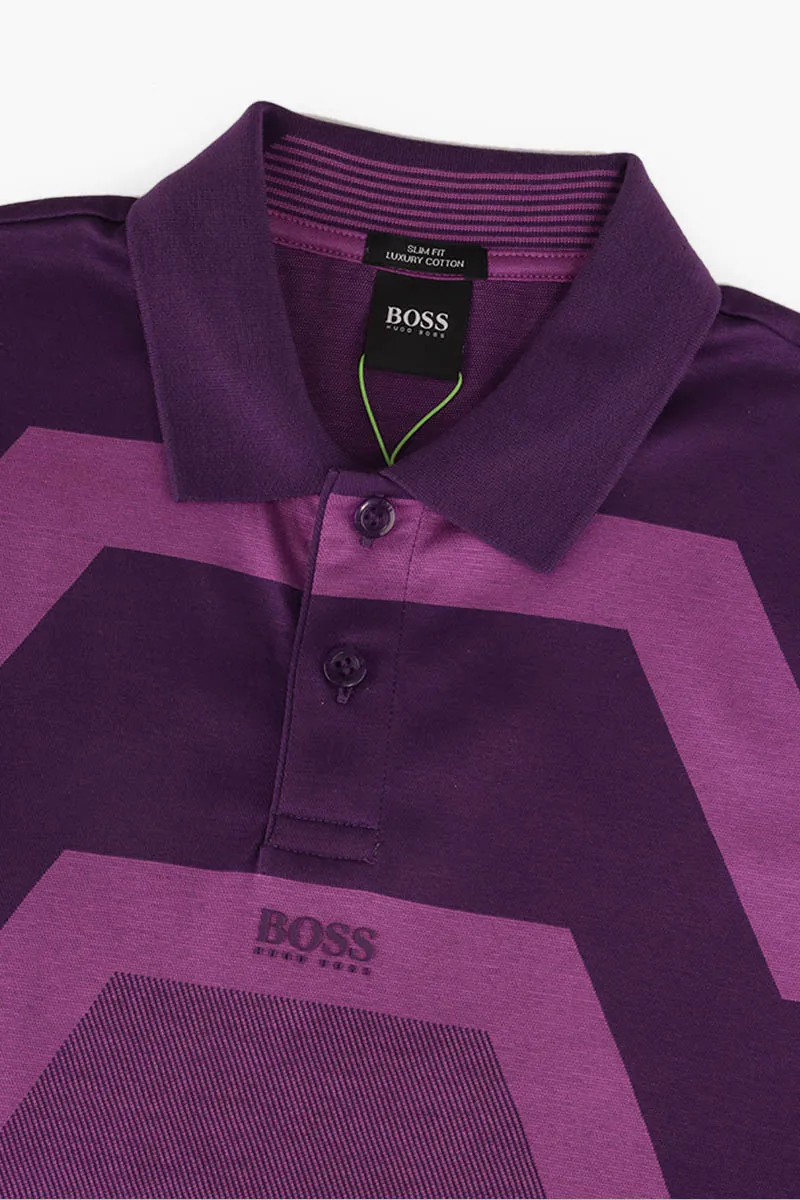 HUGO BOSS Men Jacquard Pattern Slim Fit Polo Shirt in Dark Purple Multicolor 2