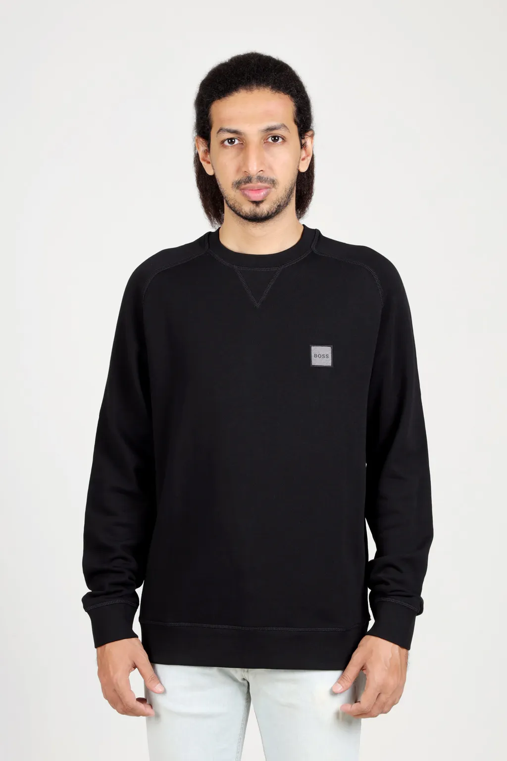 HUGO BOSS Men Westart 1 Relaxed Fit Sweatshirt in Black with Melange Logo Patch 1