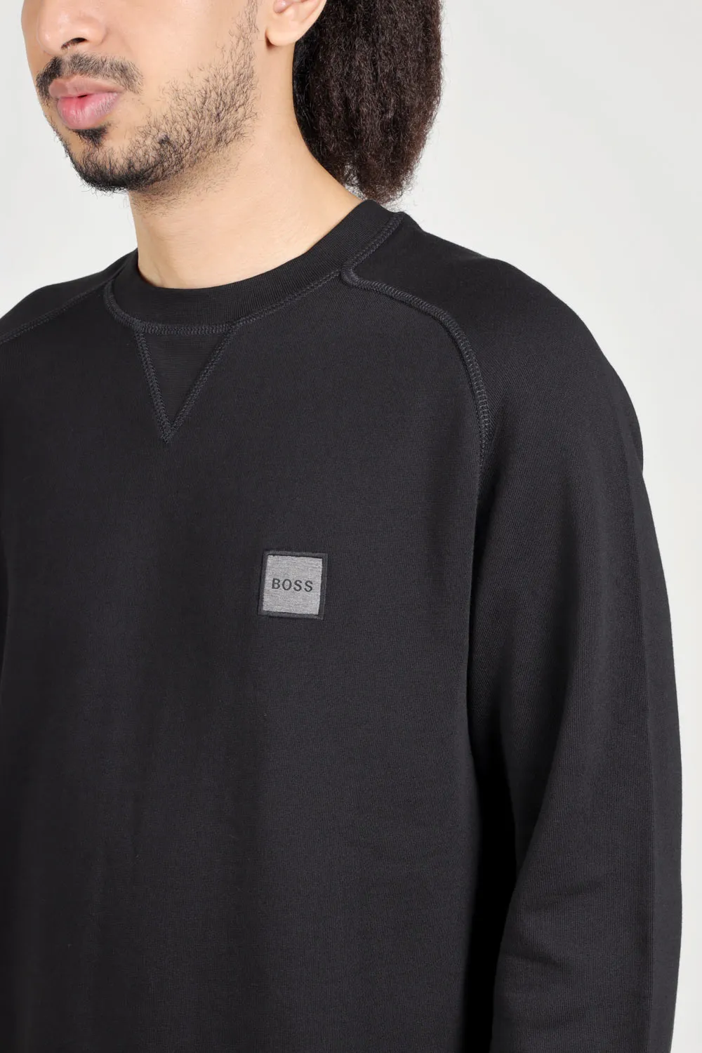 HUGO BOSS Men Westart 1 Relaxed Fit Sweatshirt in Black with Melange Logo Patch 4