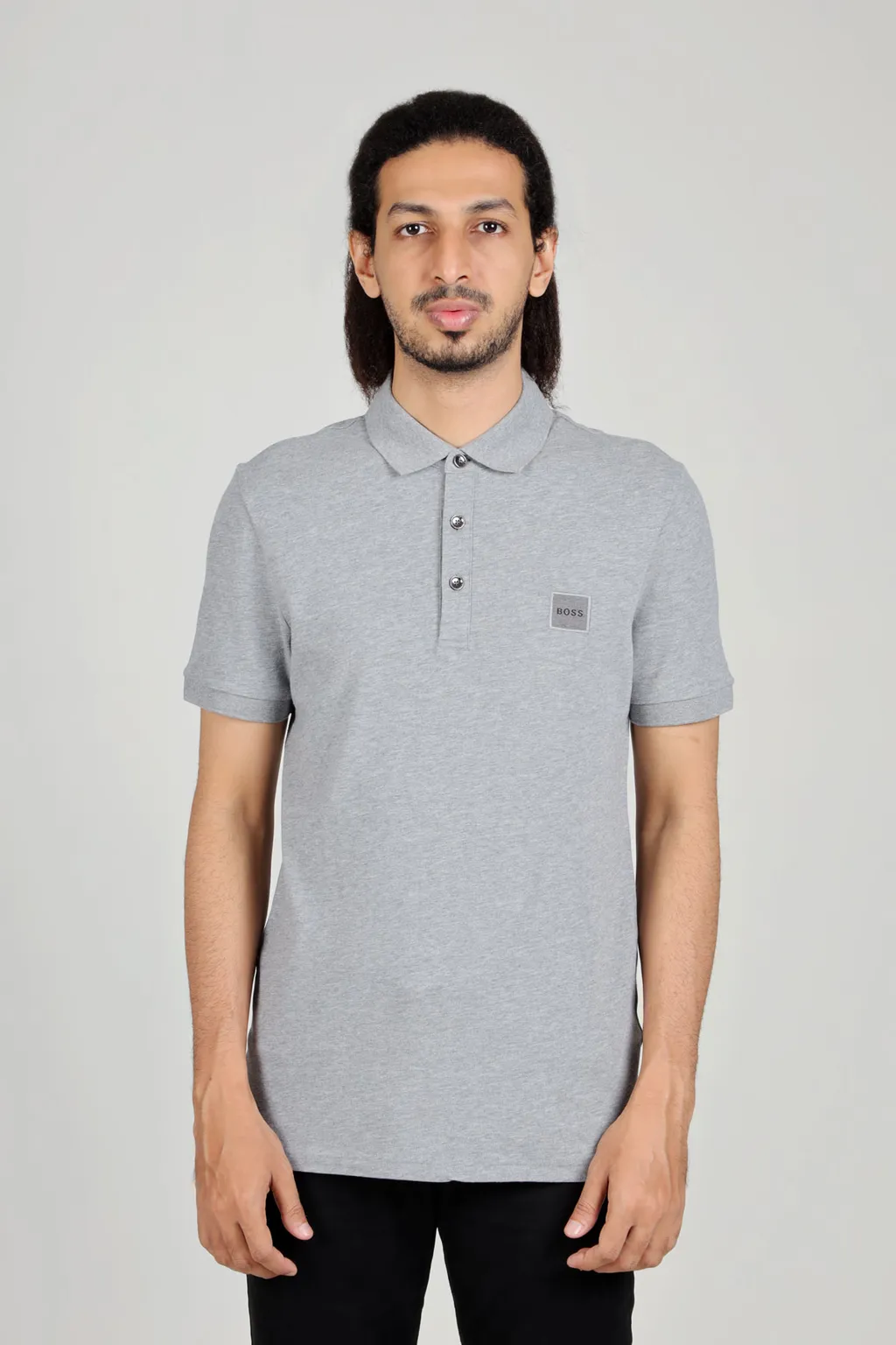 HUGO BOSS Men Passenger 1 Slim Fit Polo Shirt in Grey Stretch-Cotton Pique 1