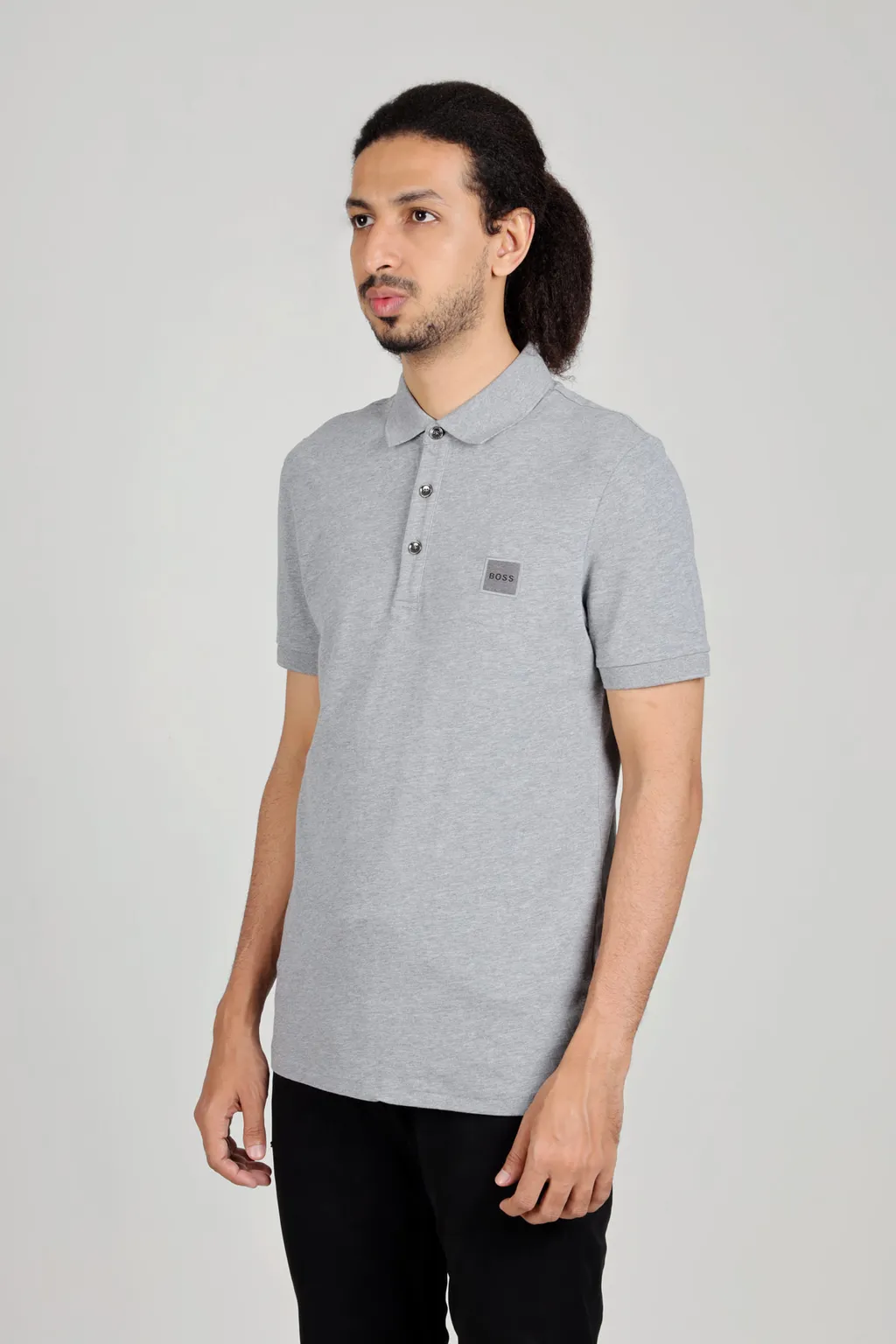 HUGO BOSS Men Passenger 1 Slim Fit Polo Shirt in Grey Stretch-Cotton Pique 3