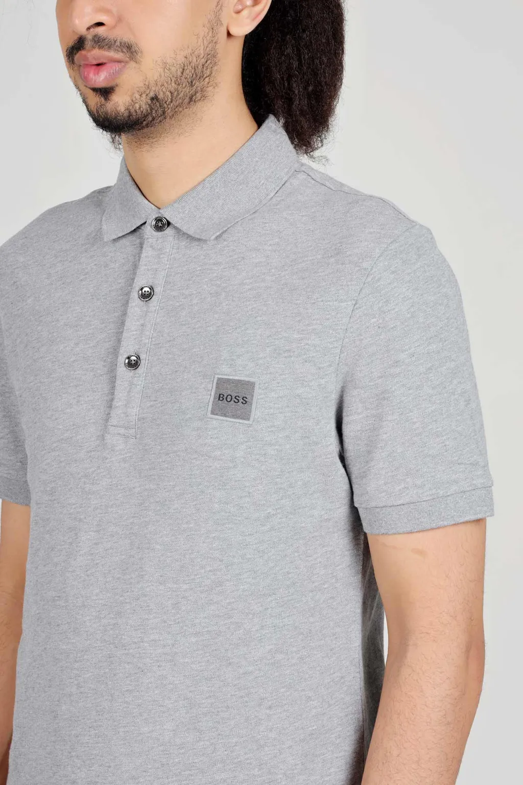 HUGO BOSS Men Passenger 1 Slim Fit Polo Shirt in Grey Stretch-Cotton Pique 4