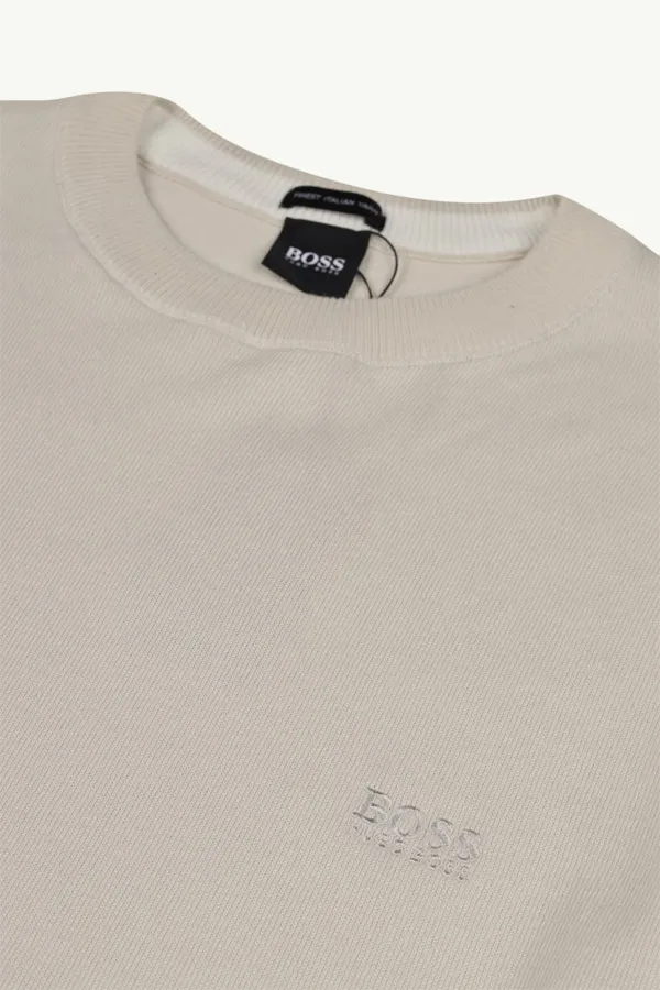 HUGO BOSS Men Pacas-L Reguler Fit Sweater in Cream Pure Cotton with Embroidered Logo 2