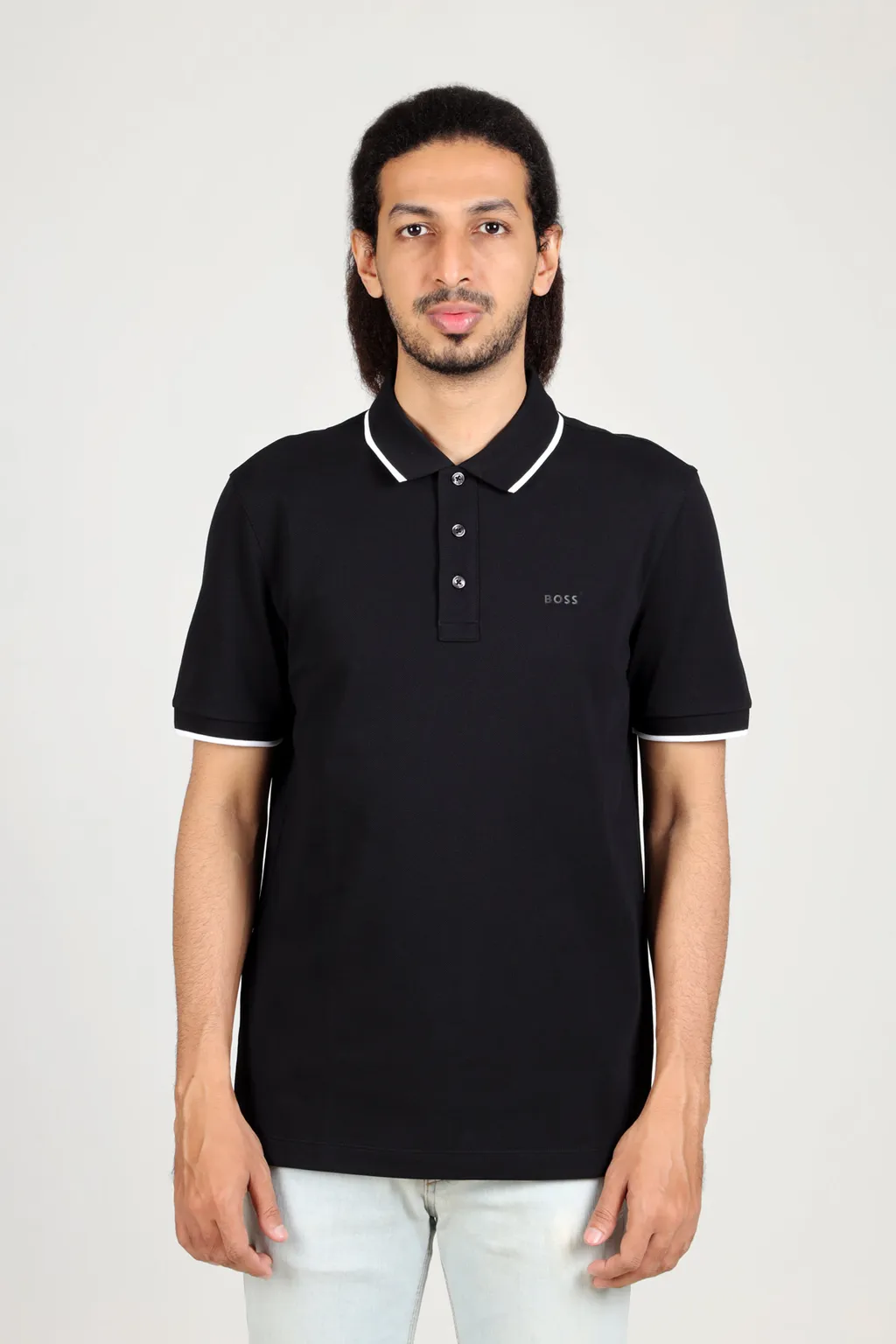 HUGO BOSS Men Parlay 145 Regular Fit Polo Shirt in Black with Tonal Logo 1