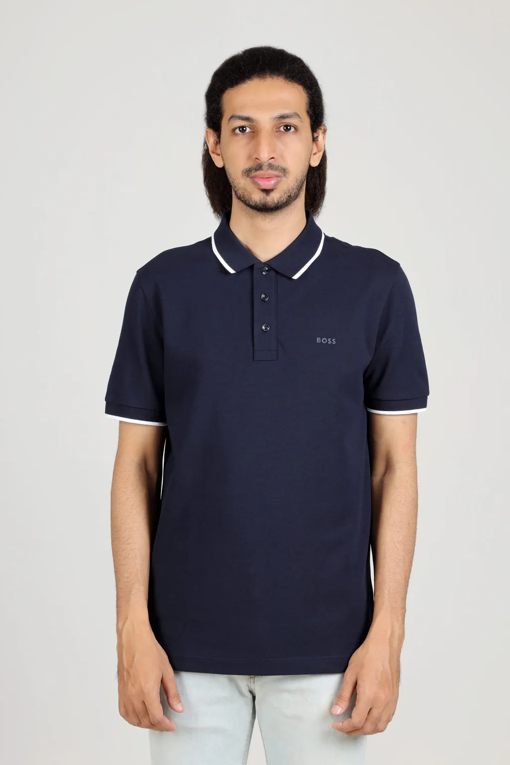 HUGO BOSS Men Parlay 145 Regular Fit Polo Shirt in Dark Blue with Tonal Logo 1