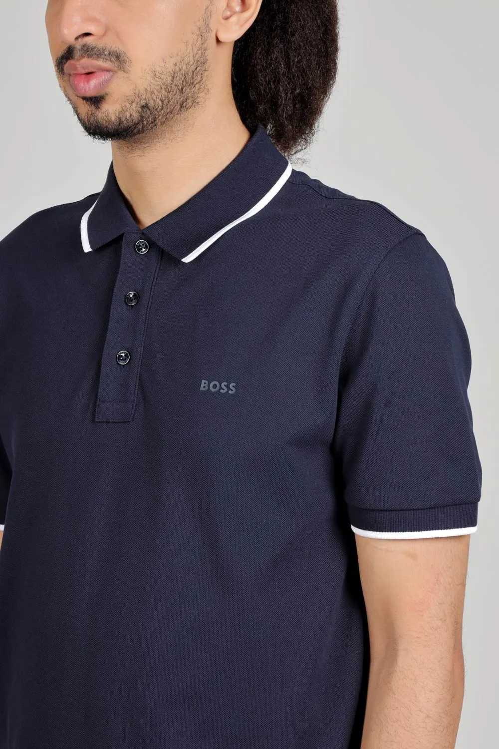 HUGO BOSS Men Parlay 145 Regular Fit Polo Shirt in Dark Blue with Tonal Logo 4