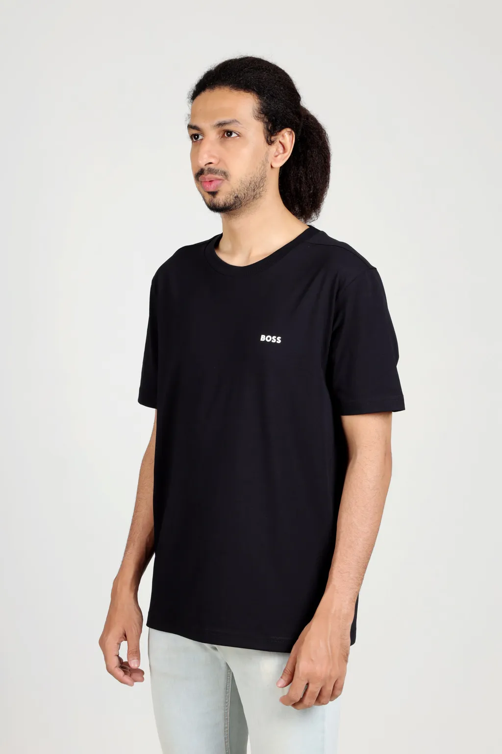HUGO BOSS Men Tee Regular Fit T-Shirt in Black Stretch-Cotton with Contrast Logo 3