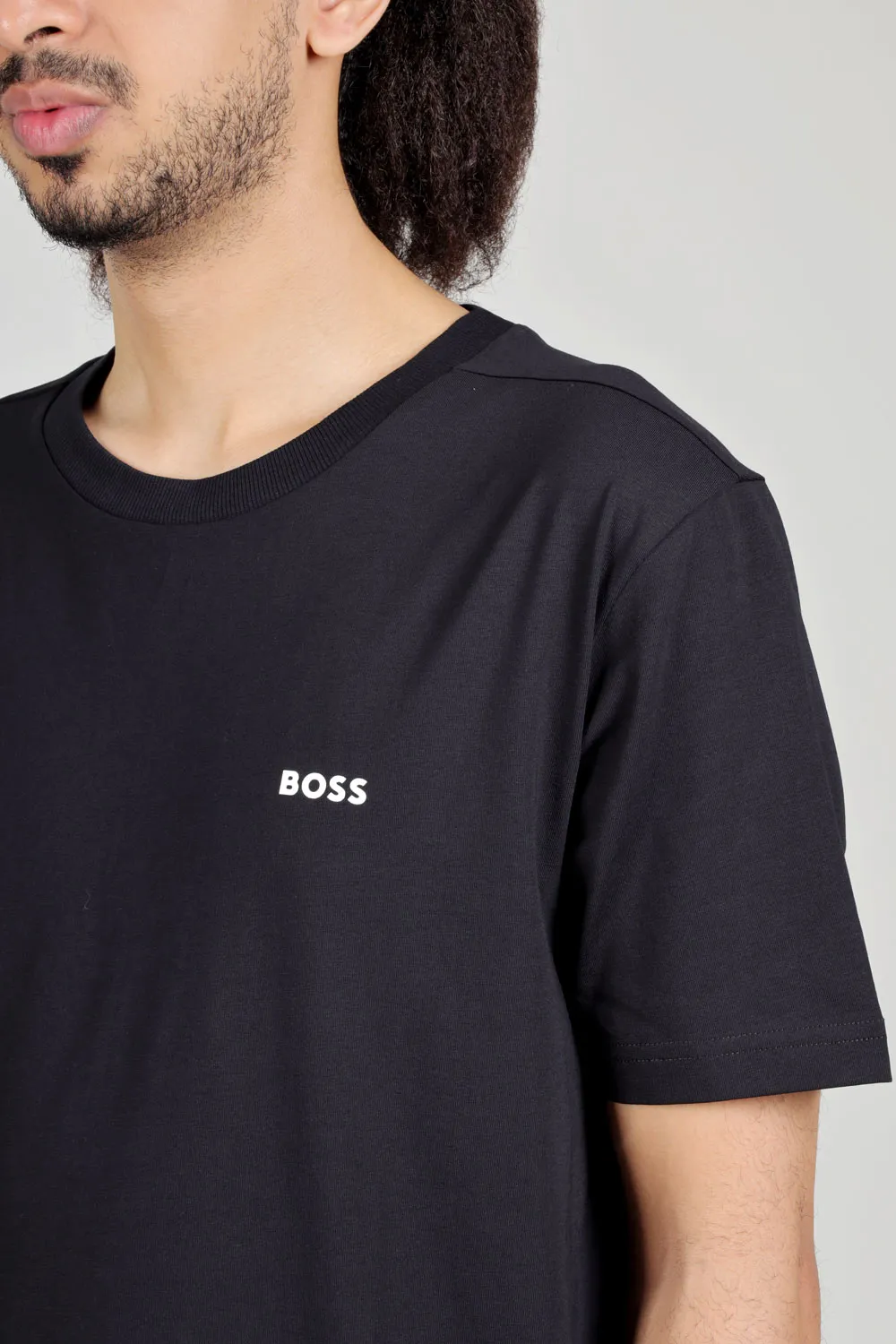 HUGO BOSS Men Tee Regular Fit T-Shirt in Black Stretch-Cotton with Contrast Logo 4