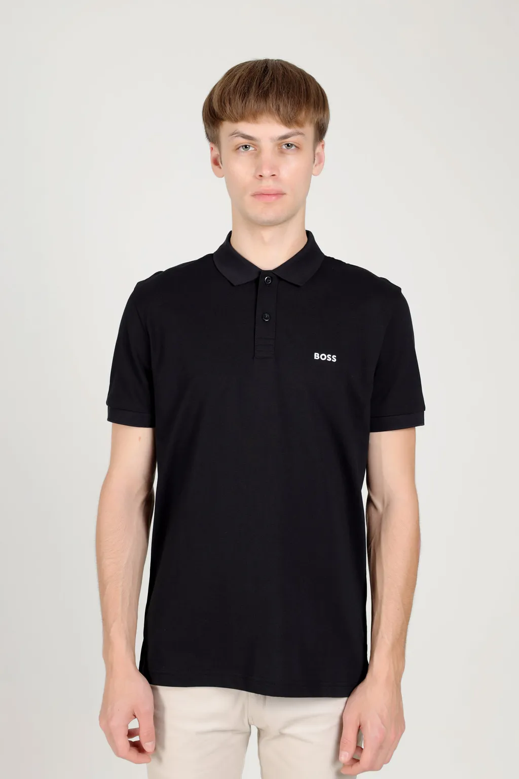 HUGO BOSS Men Piro Regular Fit Polo Shirt in Black Cotton with Embroidered Logo 1