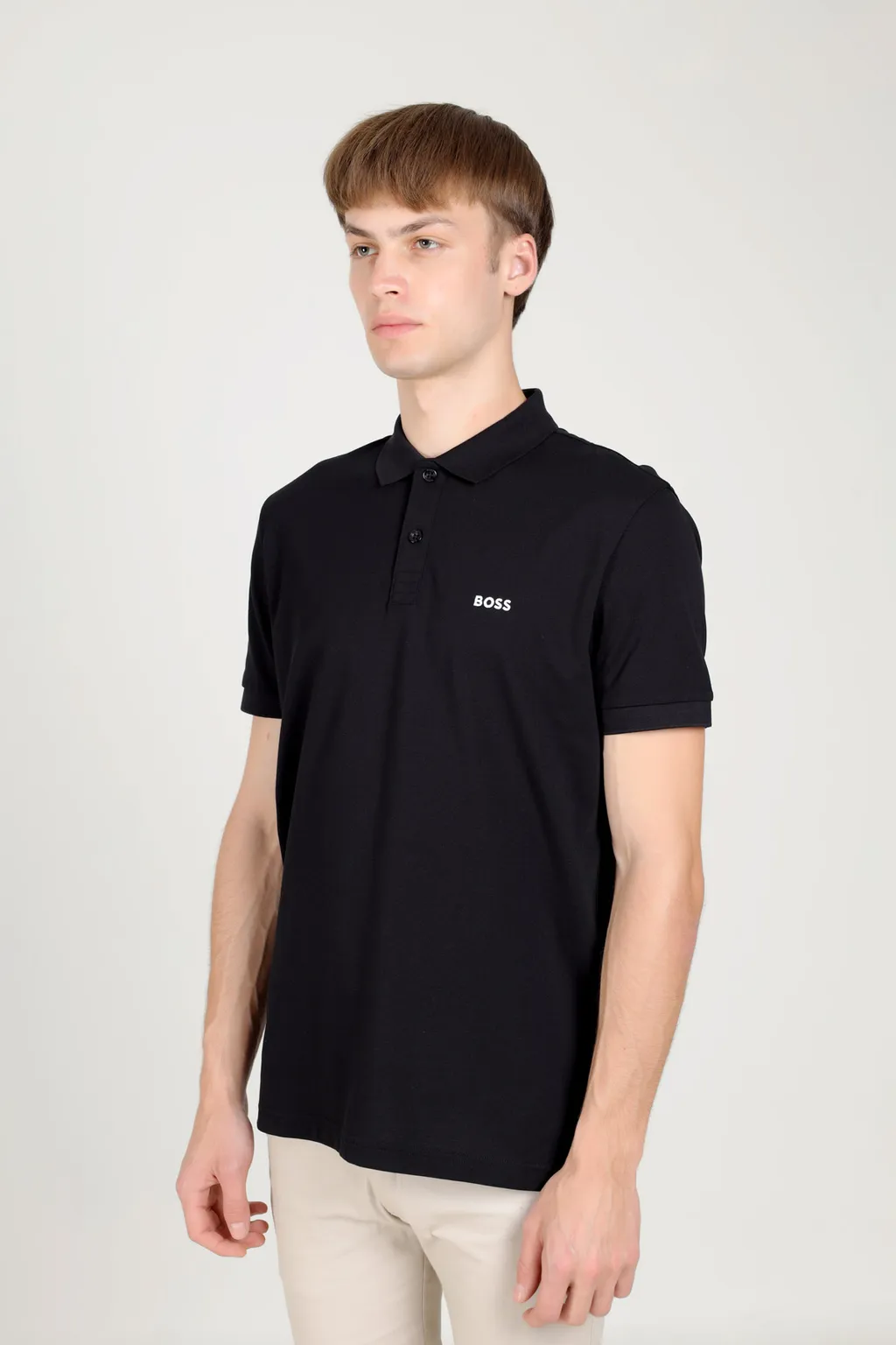 HUGO BOSS Men Piro Regular Fit Polo Shirt in Black Cotton with Embroidered Logo 3