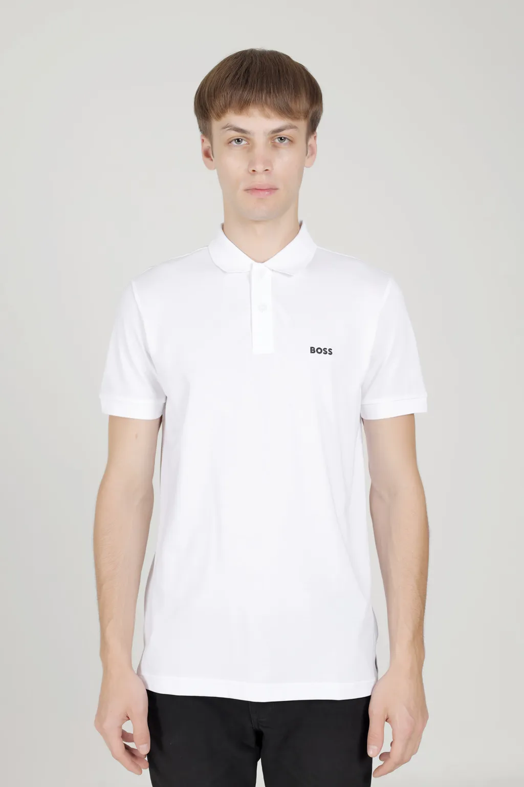 HUGO BOSS Men Piro Regular Fit Polo Shirt in White Cotton with Embroidered Logo 1