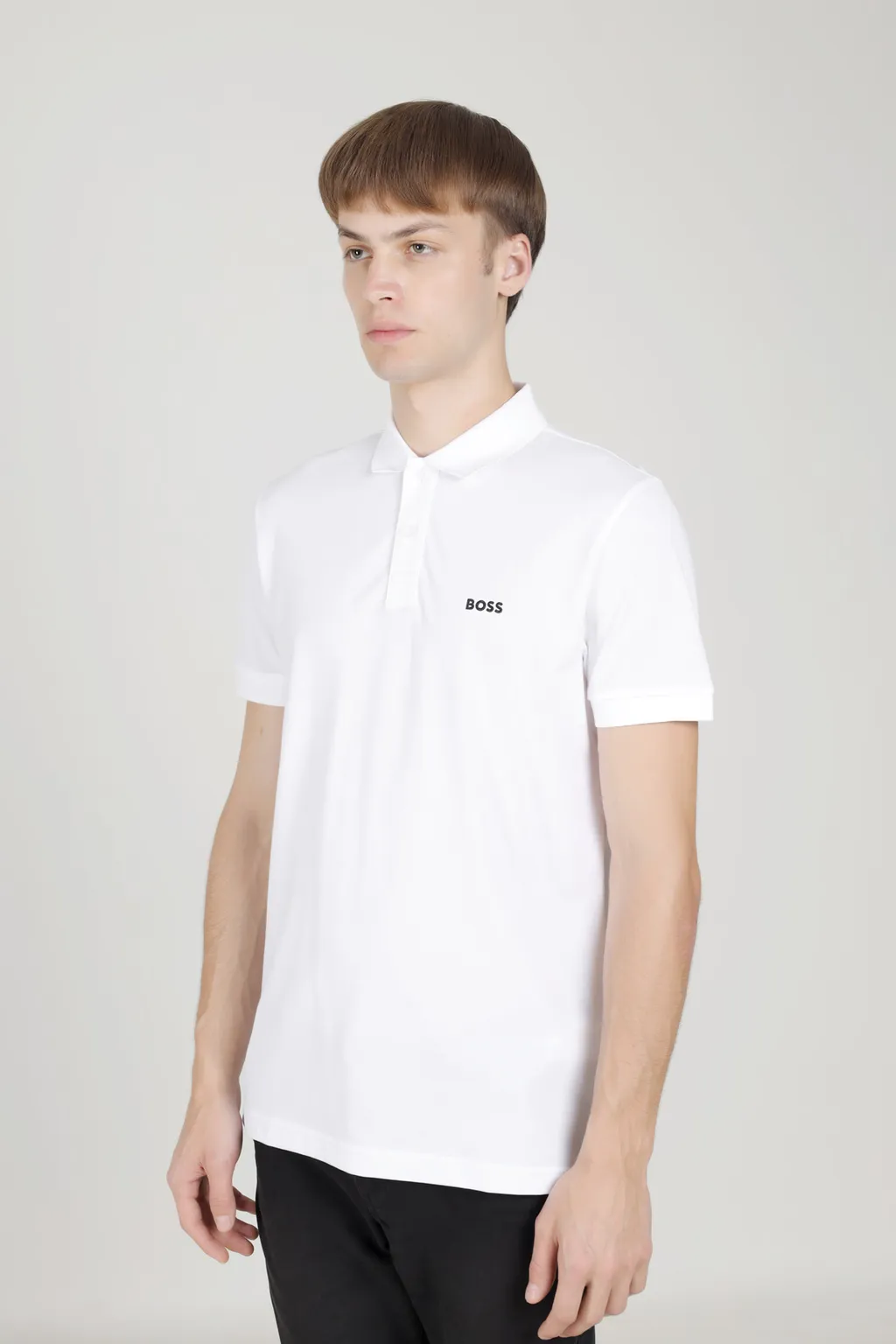 HUGO BOSS Men Piro Regular Fit Polo Shirt in White Cotton with Embroidered Logo 3