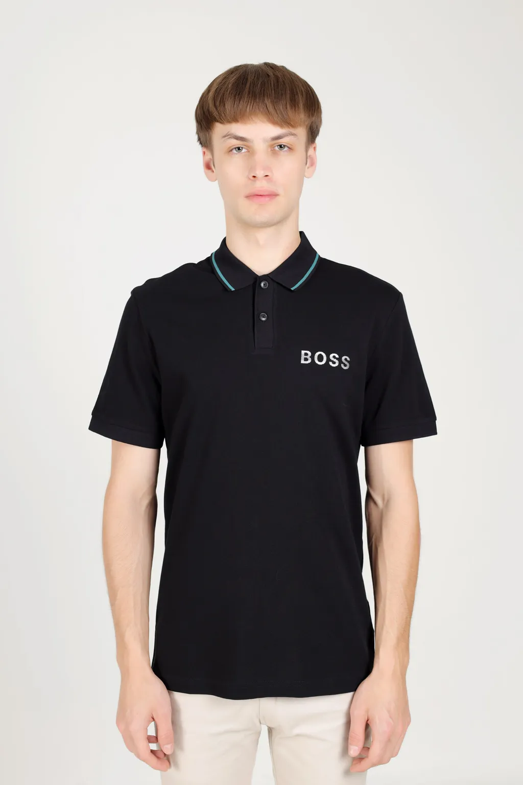HUGO BOSS Men Tobin_Za Regular Fit Polo Shirt in Black Cotton-Pique with Metallic Logo 1