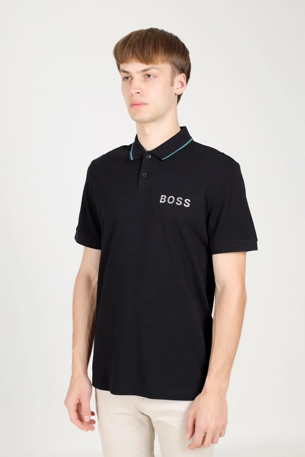 HUGO BOSS Men Tobin_Za Regular Fit Polo Shirt in Black Cotton-Pique with Metallic Logo 3