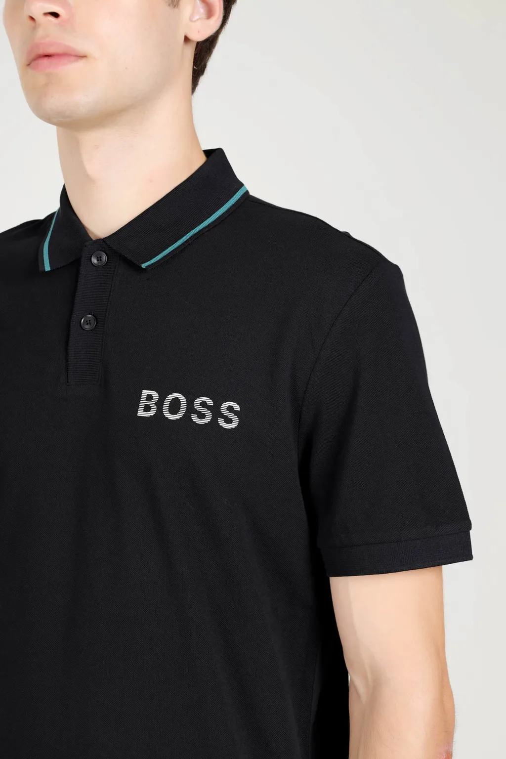HUGO BOSS Men Tobin_Za Regular Fit Polo Shirt in Black Cotton-Pique with Metallic Logo 4