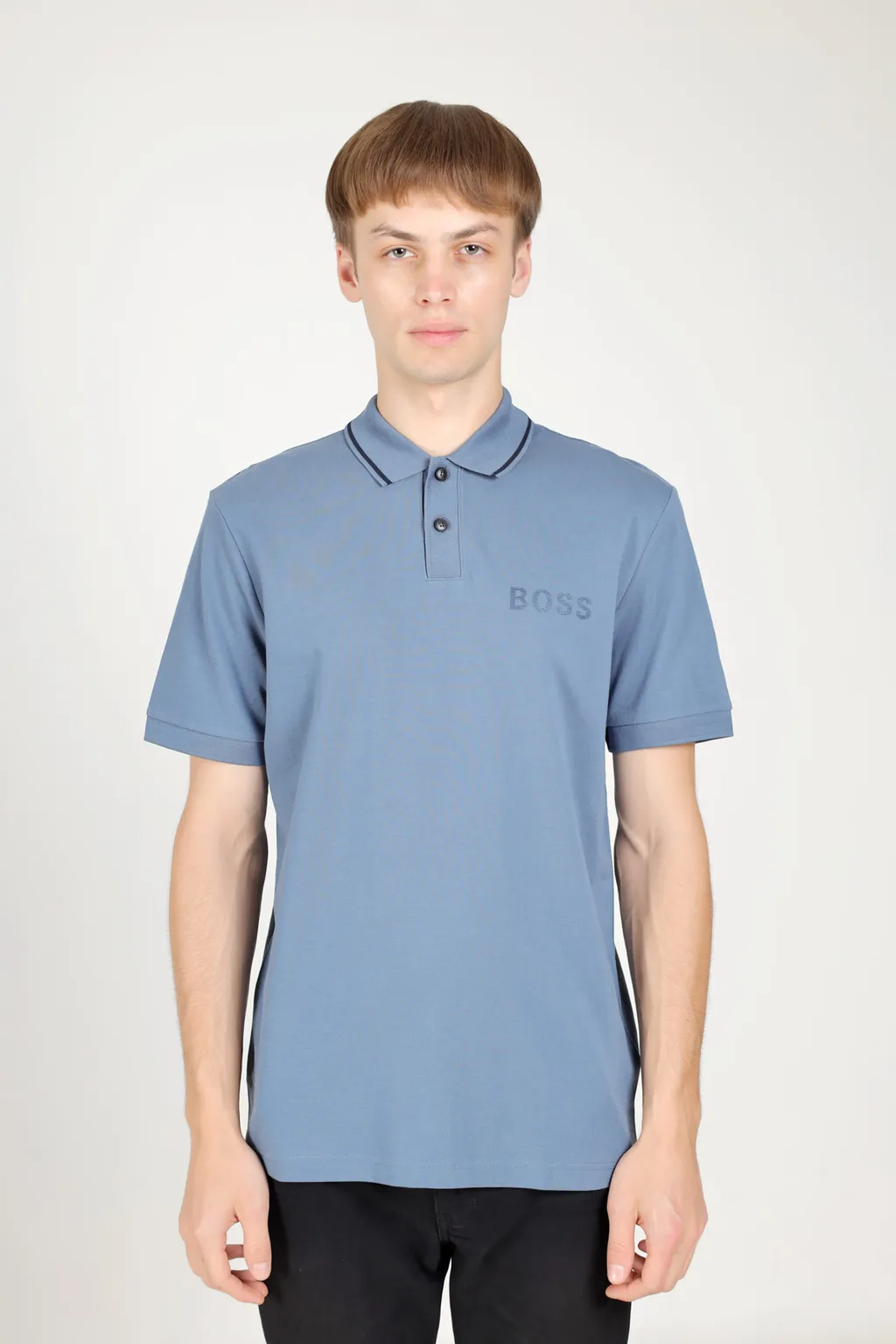 HUGO BOSS Men Tobin_Za Regular Fit Polo Shirt in Blue Cotton-Pique with Metallic Logo 1