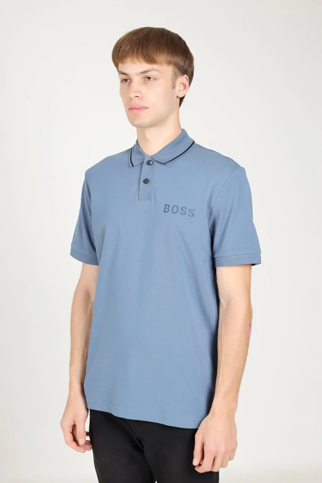 HUGO BOSS Men Tobin_Za Regular Fit Polo Shirt in Blue Cotton-Pique with Metallic Logo 3