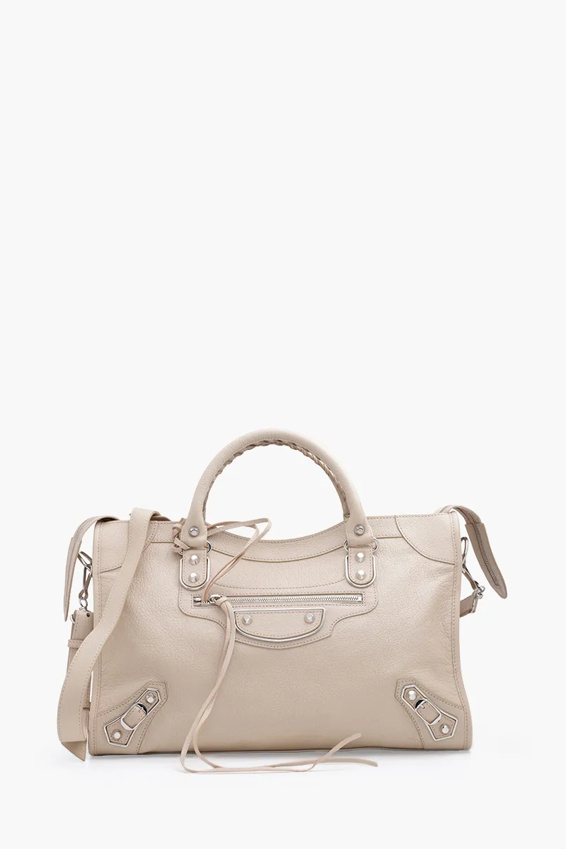 BALENCIAGA Regular Metallic Edge City in Beige Tapioca Cherve (Grained Leather) SHW 0
