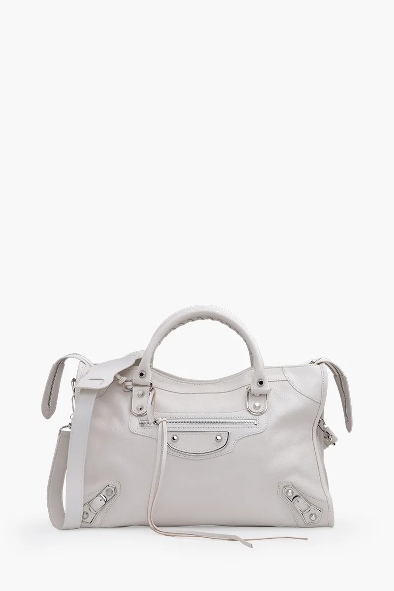 BALENCIAGA Regular Metallic Edge City in Snow White Cherve (Grained Leather) SHW 0