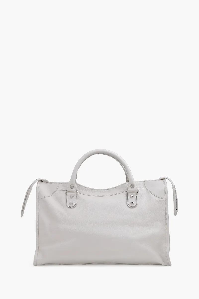 BALENCIAGA Regular Metallic Edge City in Snow White Cherve (Grained Leather) SHW 1