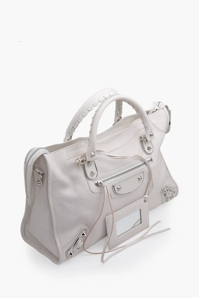 BALENCIAGA Regular Metallic Edge City in Snow White Cherve (Grained Leather) SHW 2