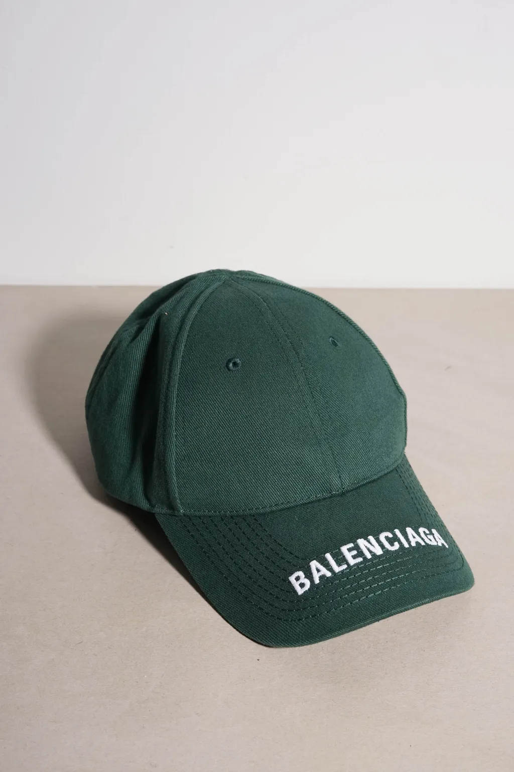 BALENCIAGA Baseball Logo Cap in Dark Green with White Embroidery 0