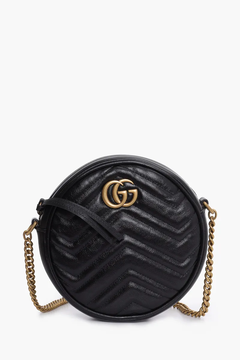 GUCCI Mini GG Marmont Round Shoulder Bag in Black 0