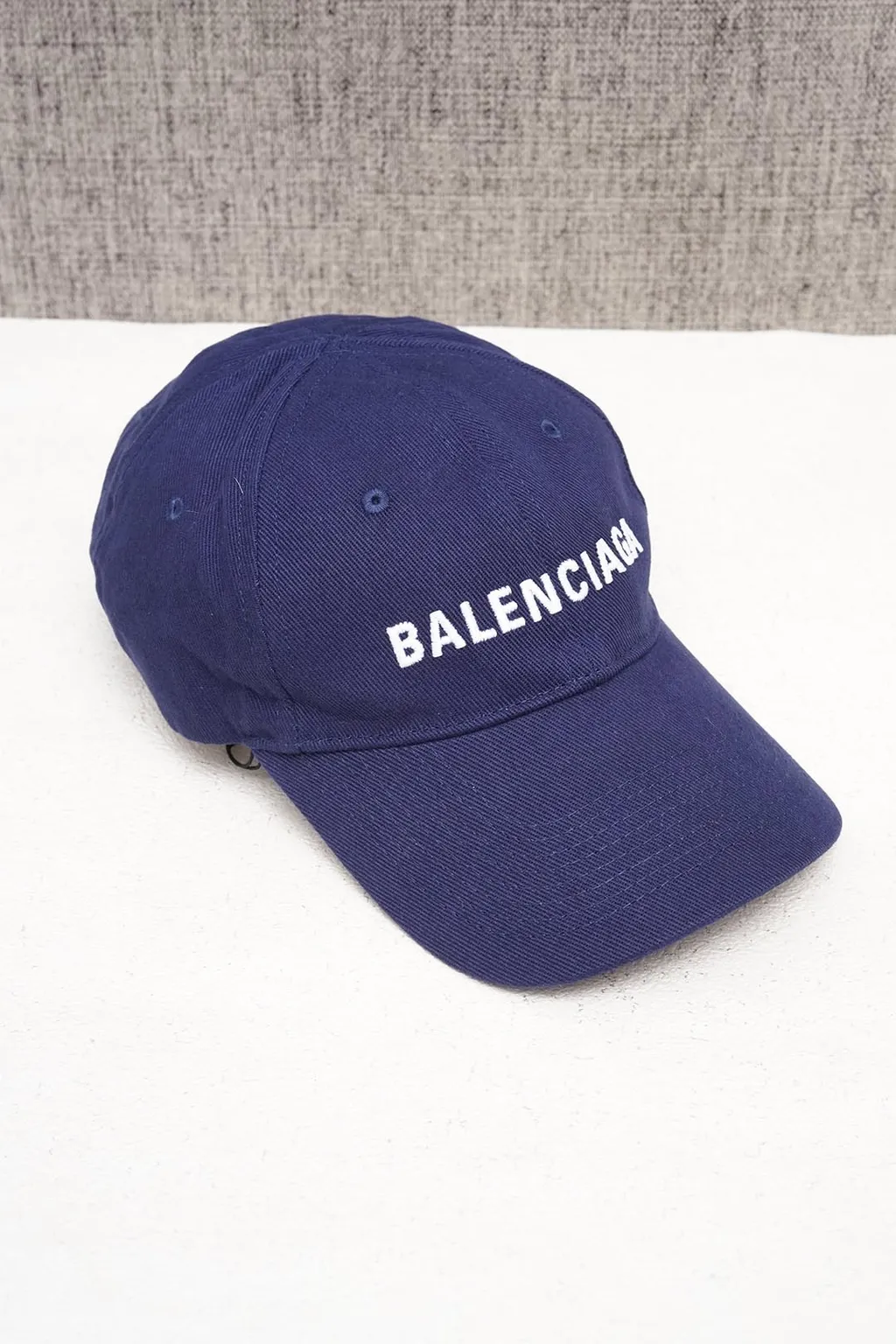 BALENCIAGA Baseball Logo Cap in Navy Blue with White Logo Embroidered 0