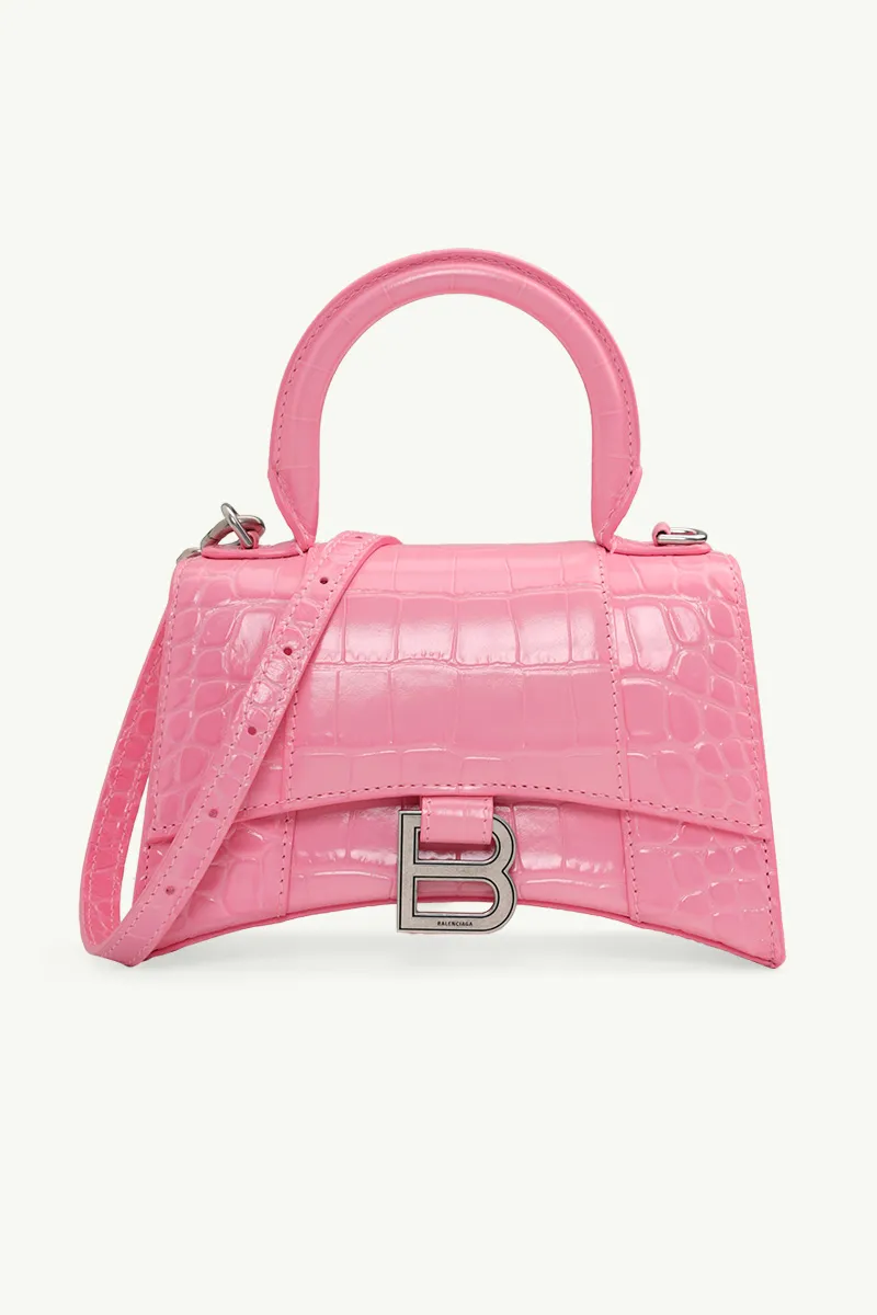 BALENCIAGA Hourglass Top Handle XS in Pink Croco SHW 0
