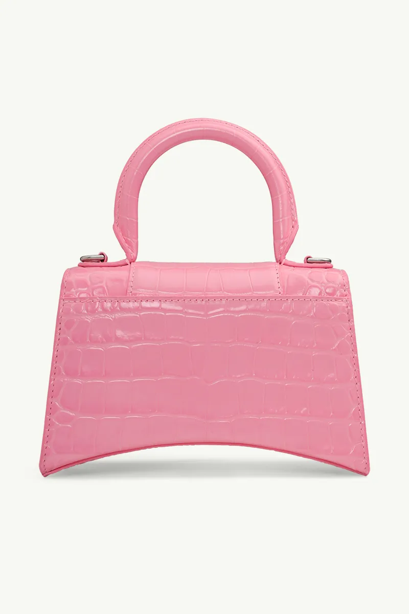 BALENCIAGA Hourglass Top Handle XS in Pink Croco SHW 1