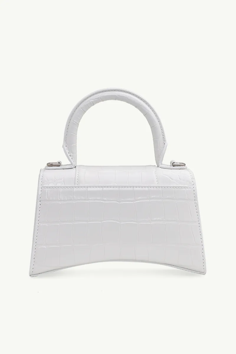 BALENCIAGA Hourglass Top Handle XS in White Croco SHW 1