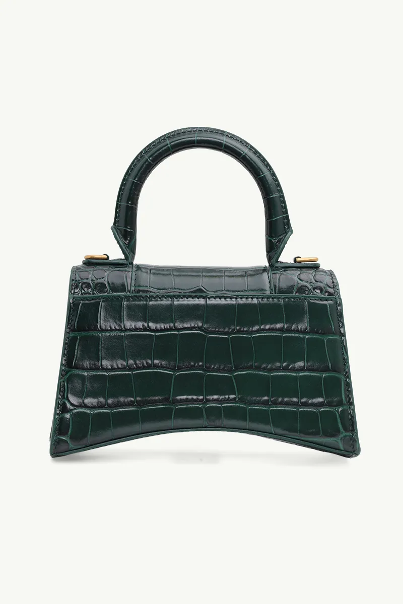 BALENCIAGA Hourglass Top Handle Bag XS in Forest Green Shiny Croco GHW 1