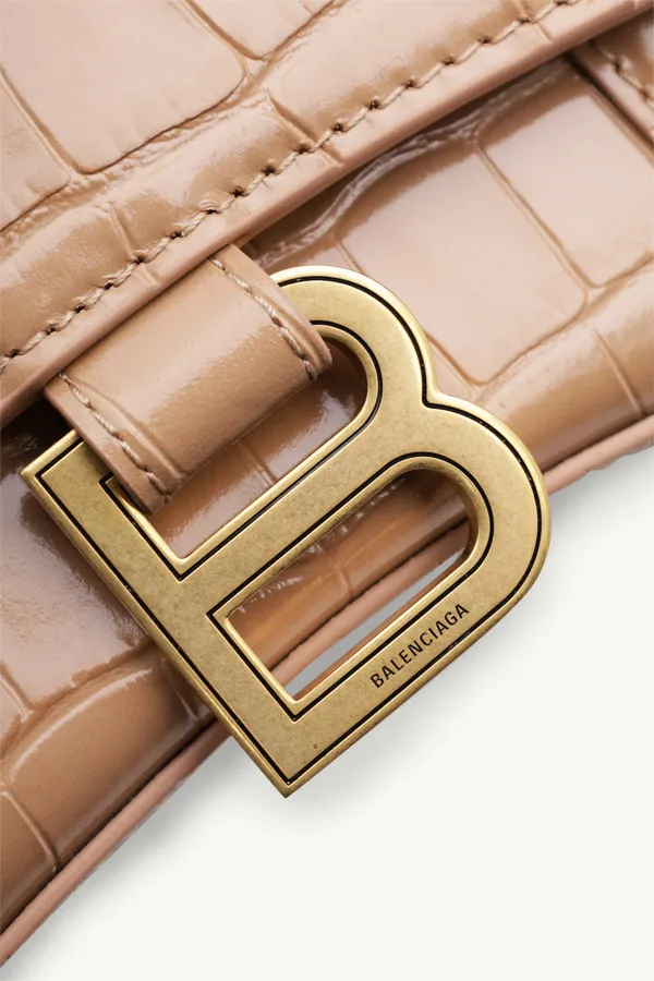 BALENCIAGA Hourglass Top Handle Bag XS in Beige Shiny Croco GHW 3
