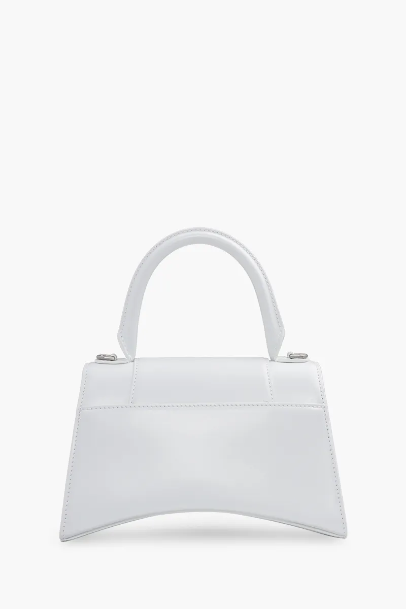 BALENCIAGA Hourglass Top Handle S in White Shiny Box Calfskin 1