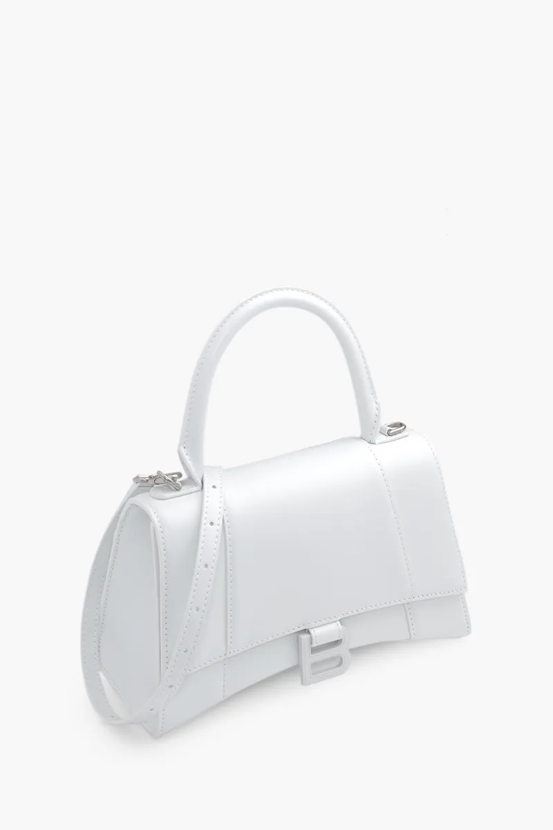 BALENCIAGA Hourglass Top Handle S in White Shiny Box Calfskin 2