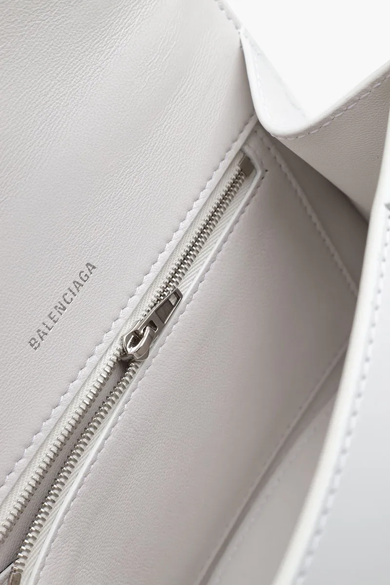 BALENCIAGA Hourglass Top Handle S in White Shiny Box Calfskin 3