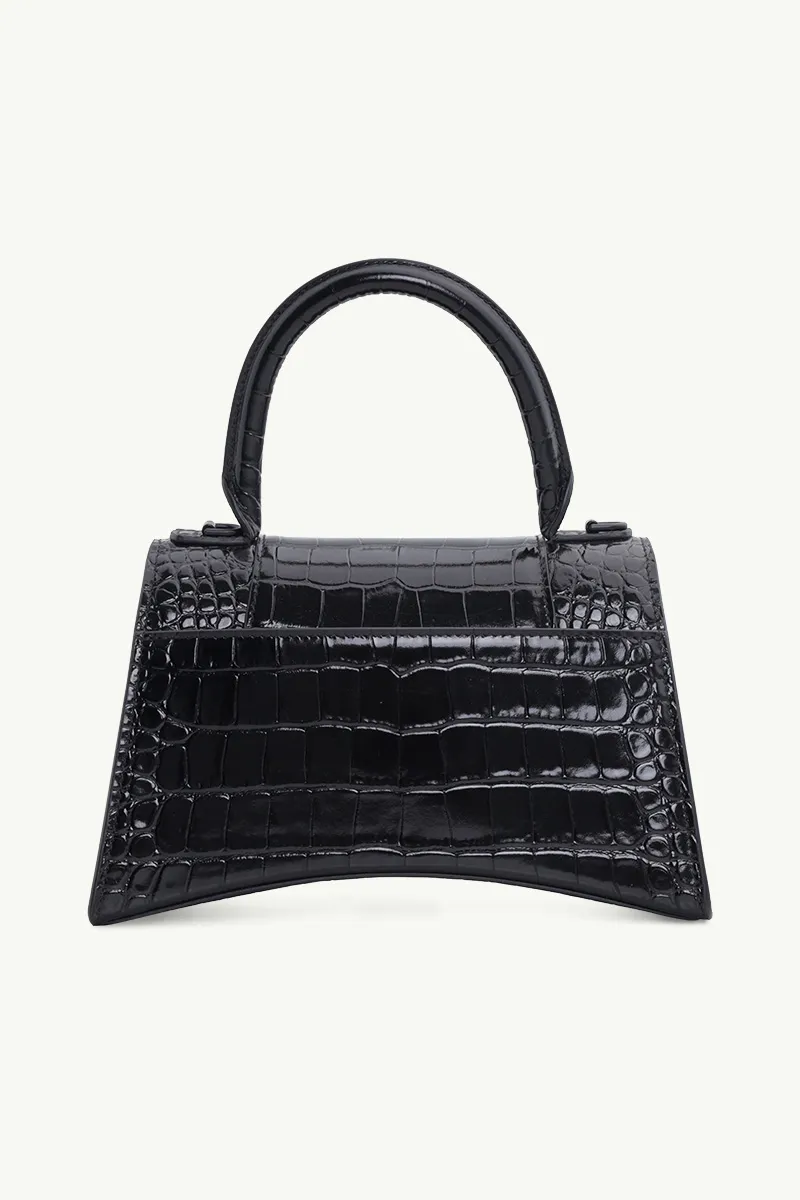 BALENCIAGA Hourglass Top Handle S in Black Shiny Croco Embossed BHW 1