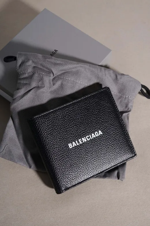 BALENCIAGA Logo Bi-fold Wallet in Black Grained 3