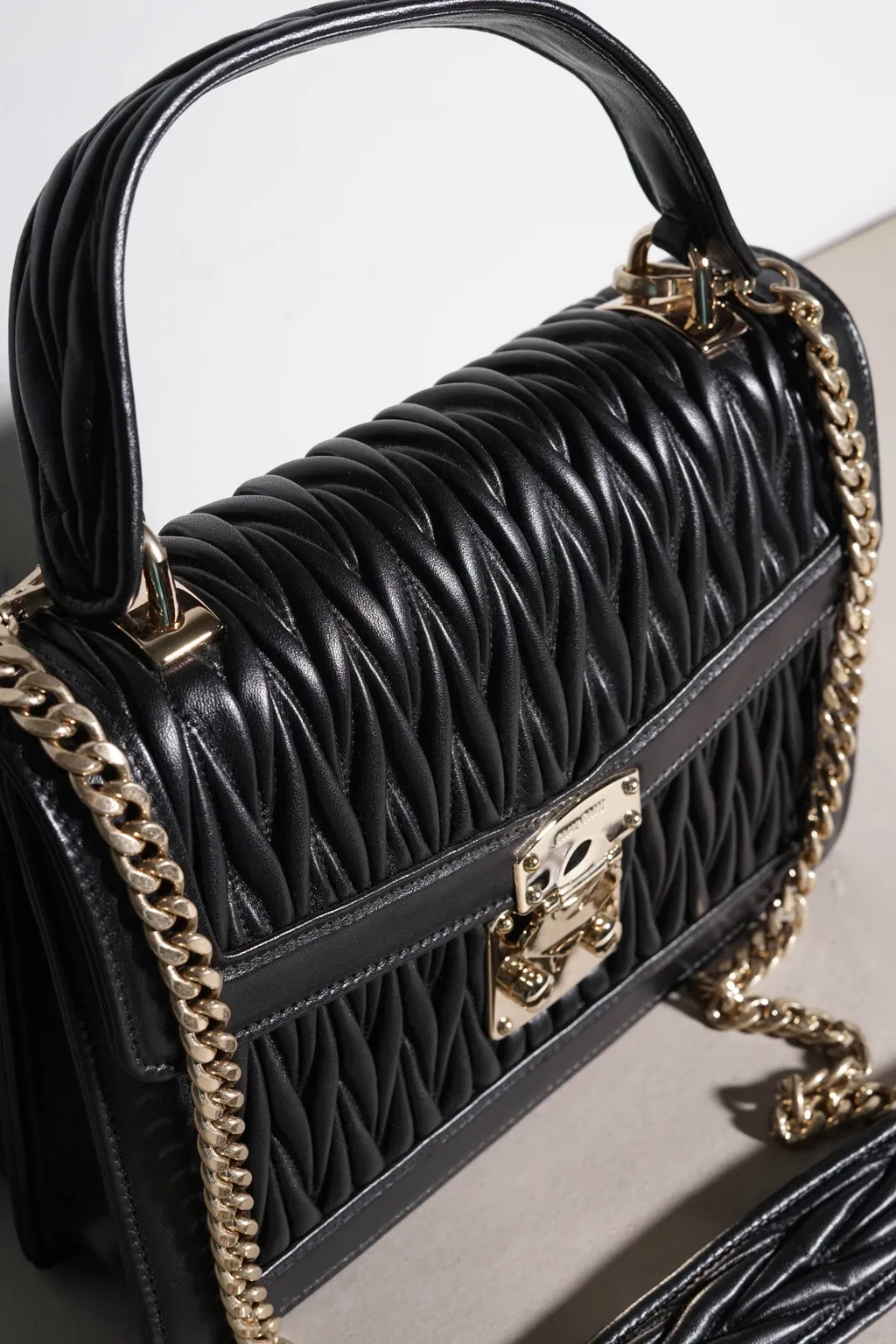 MIU MIU Confidential Matelasse Top Handle Shoulder Bag in Black Sheepskin Leather 1