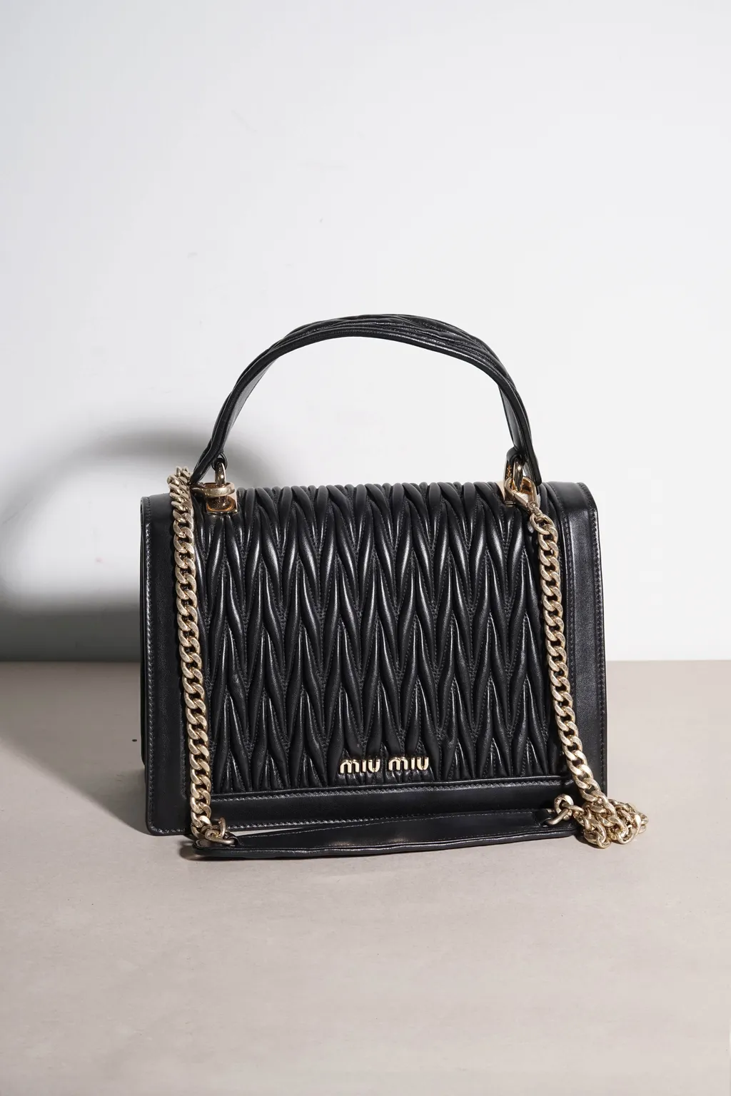 MIU MIU Confidential Matelasse Top Handle Shoulder Bag in Black Sheepskin Leather 2