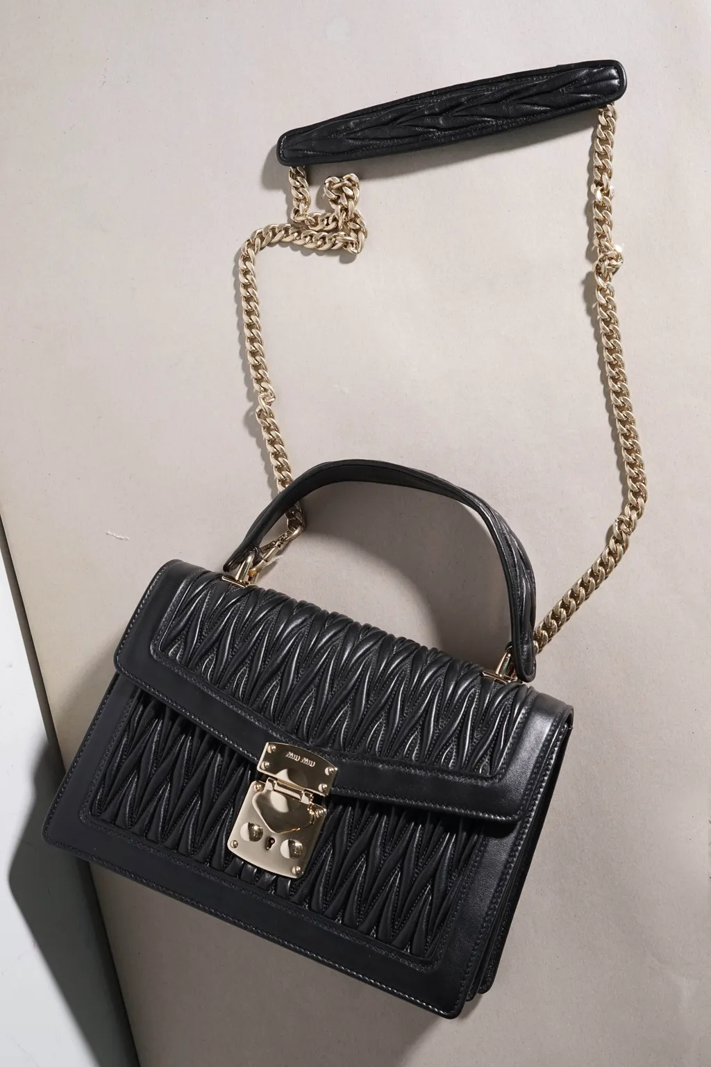 MIU MIU Confidential Matelasse Top Handle Shoulder Bag in Black Sheepskin Leather 3