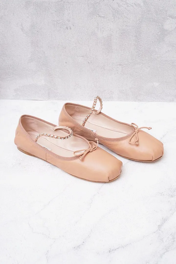 MIU MIU Swarovski Ballerina in Beige with Crystals Strap 0