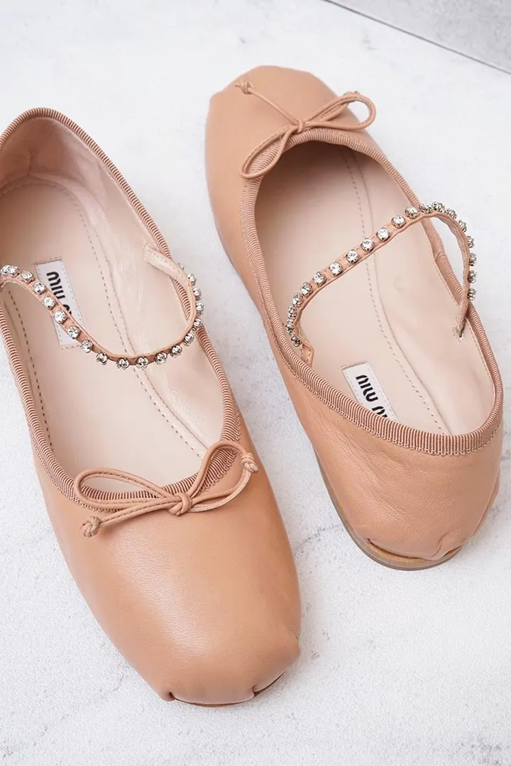 MIU MIU Swarovski Ballerina in Beige with Crystals Strap 1