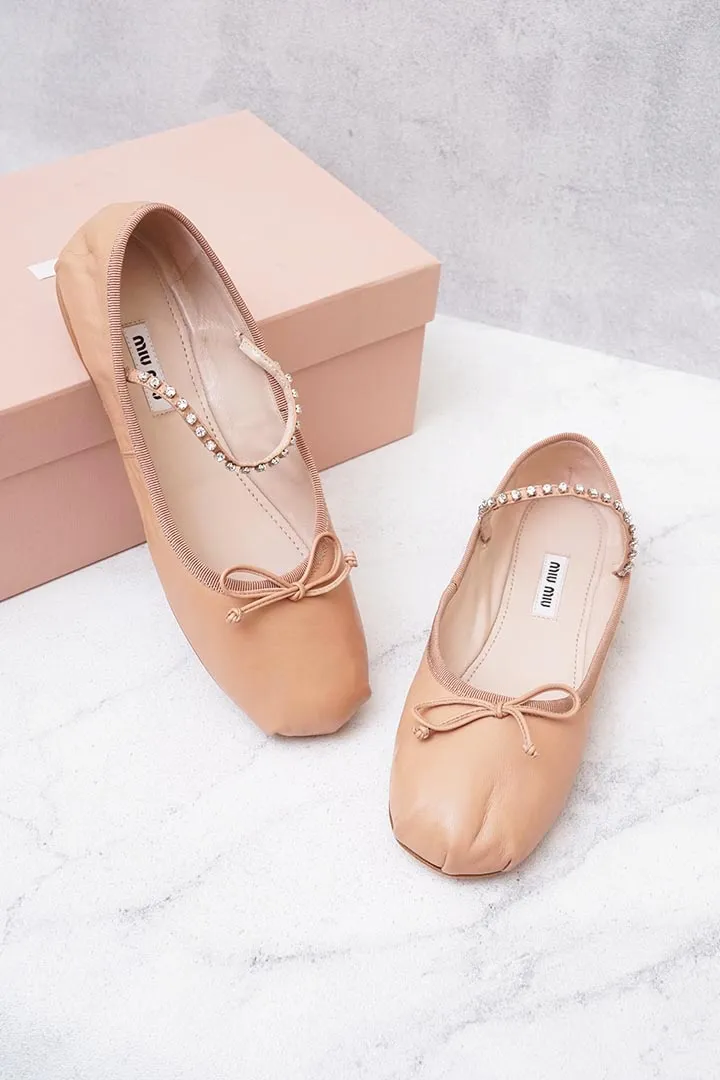 MIU MIU Swarovski Ballerina in Beige with Crystals Strap 2