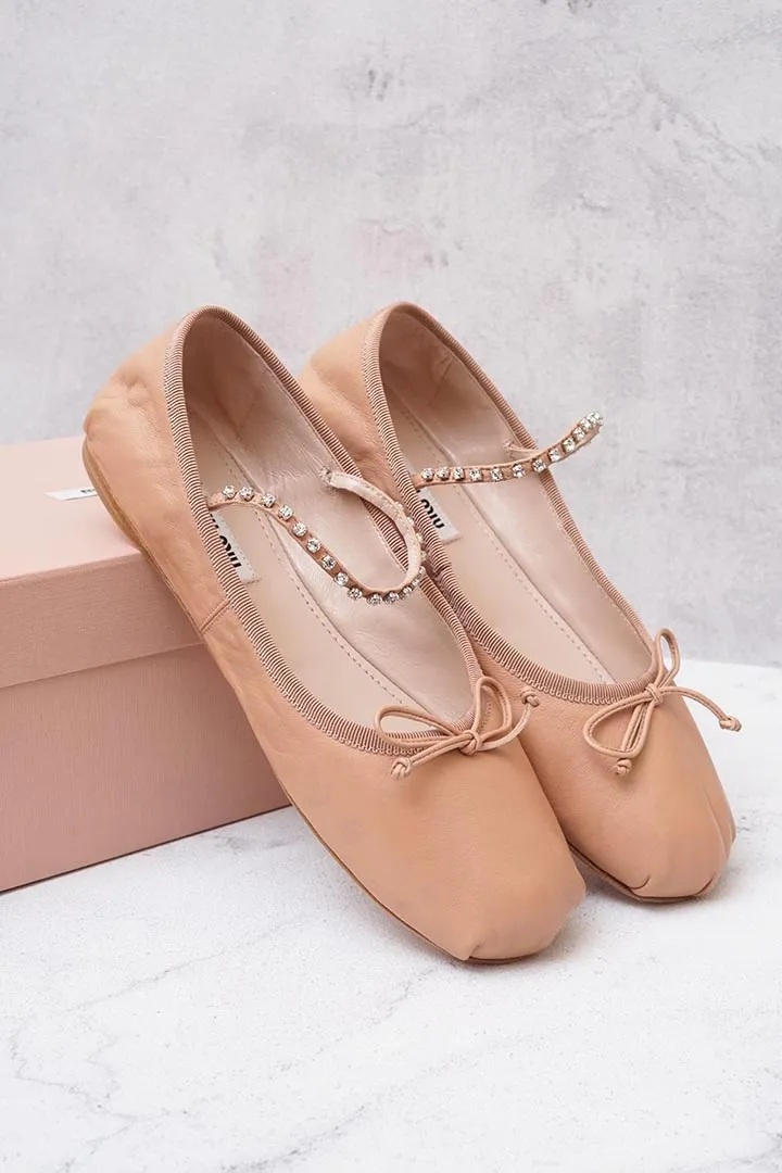 MIU MIU Swarovski Ballerina in Beige with Crystals Strap 3