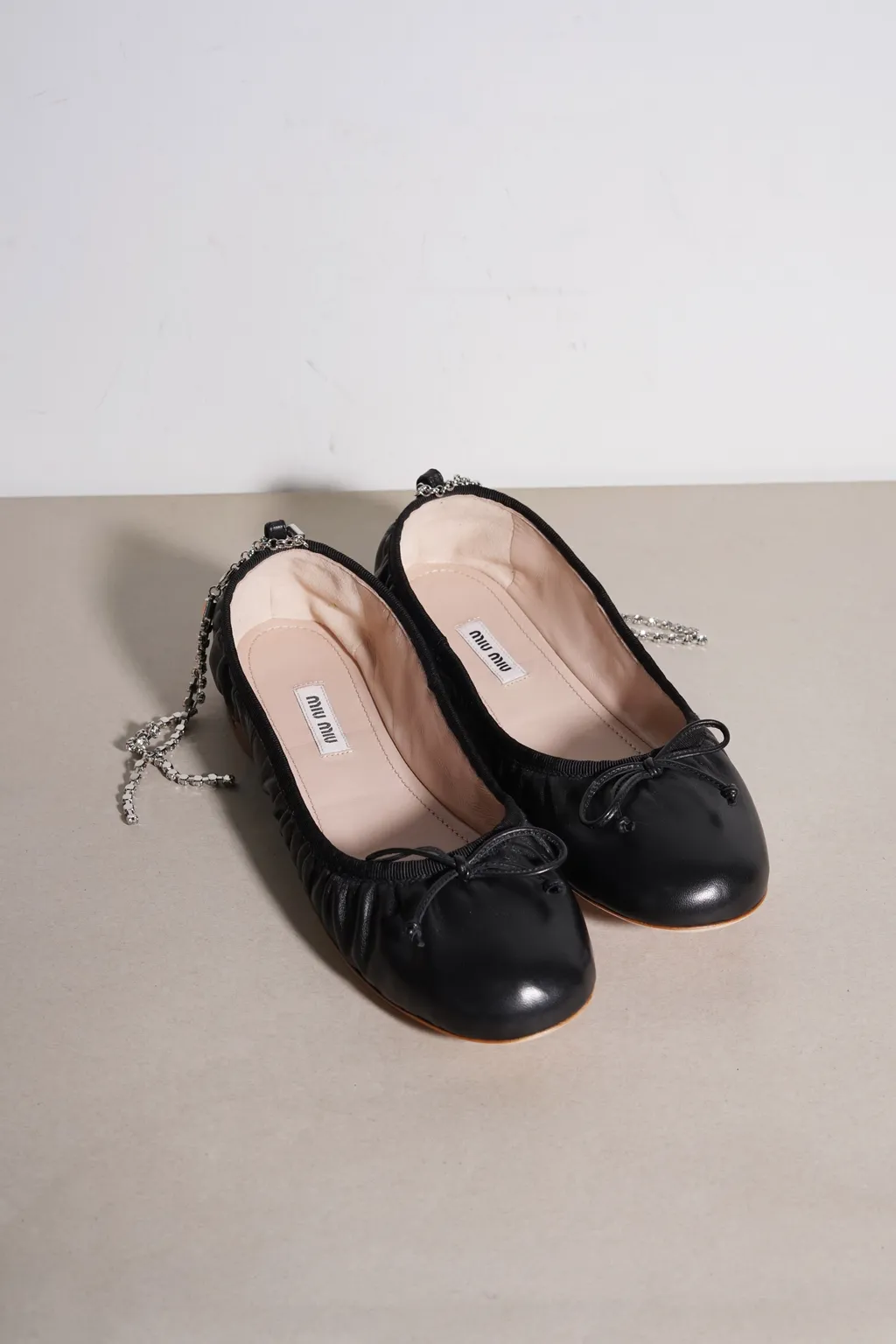 MIU MIU Women Ballerina in Black Nappa Leather with Detachable Crystal Strap 0