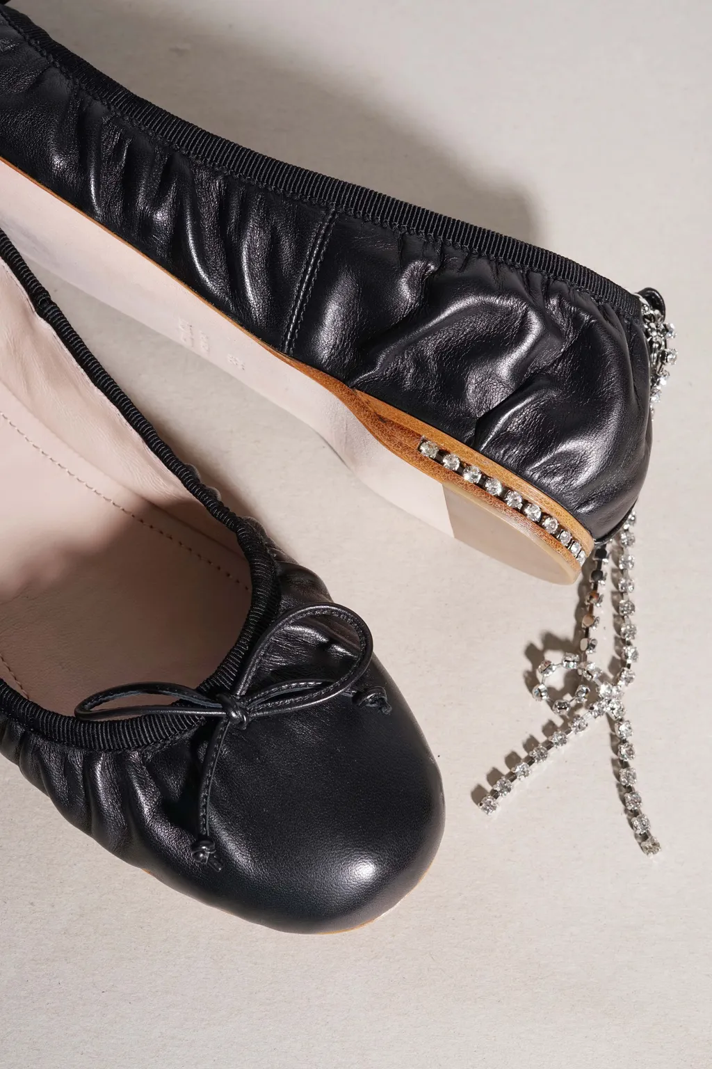 MIU MIU Women Ballerina in Black Nappa Leather with Detachable Crystal Strap 1