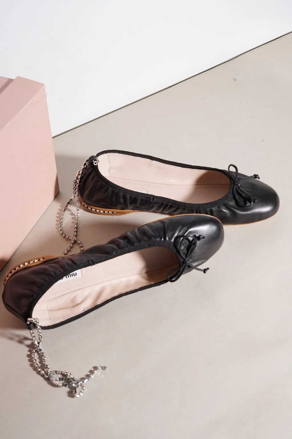 MIU MIU Women Ballerina in Black Nappa Leather with Detachable Crystal Strap 2