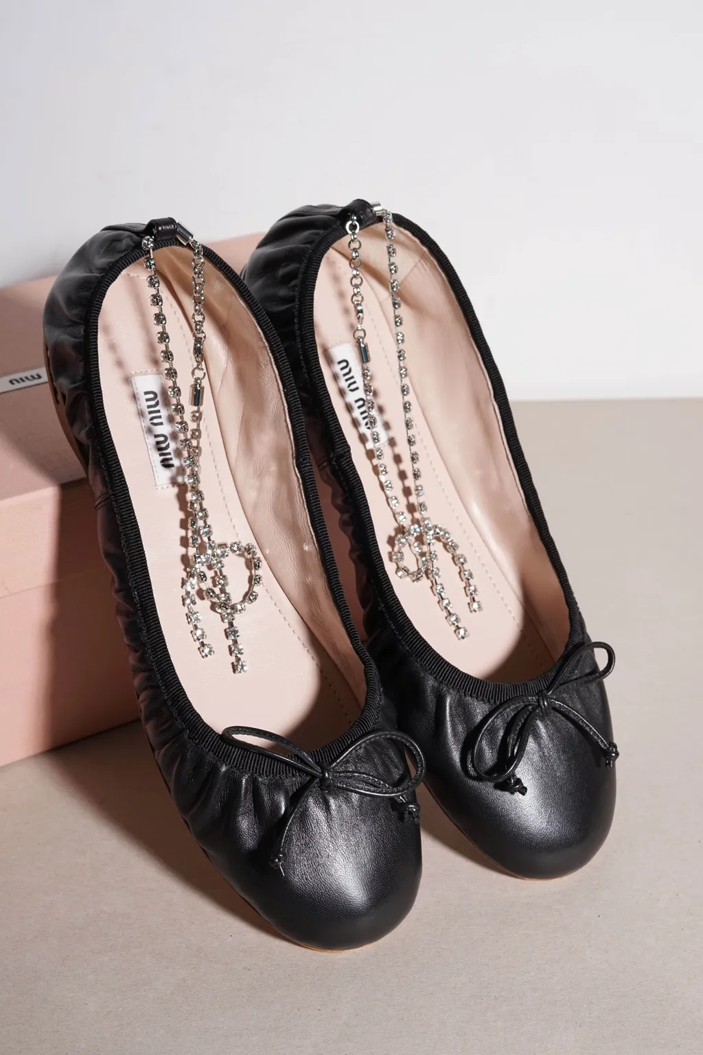 MIU MIU Women Ballerina in Black Nappa Leather with Detachable Crystal Strap 3