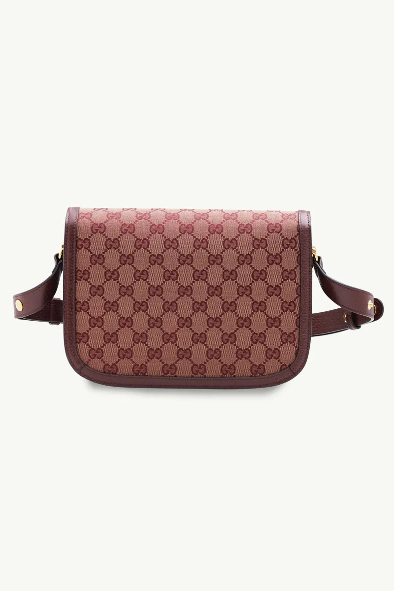 GUCCI GG Supreme 1955 Horsebit Shoulder Bag in Beige/Burgundy GHW 1